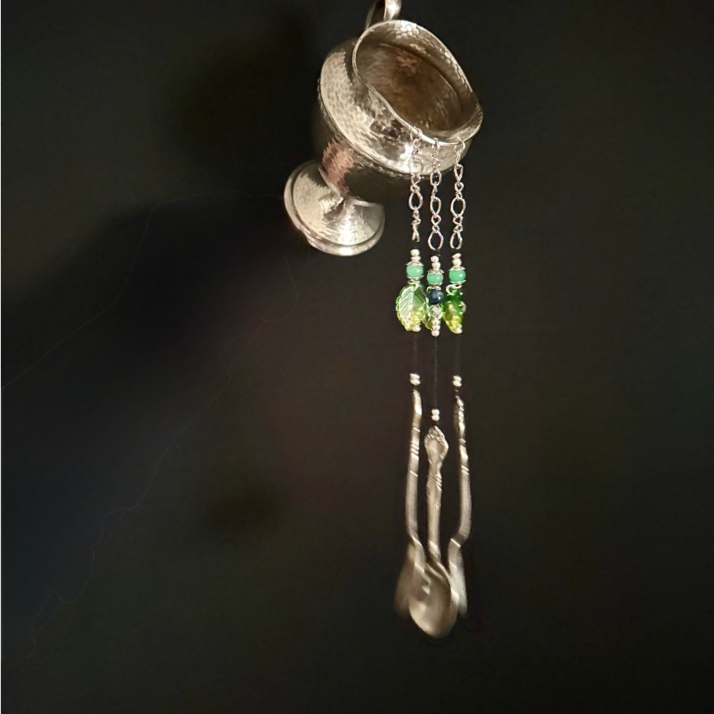 Elegant Silver and Green Wind Chime